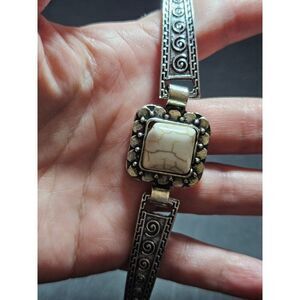 Silver tone white semiprecious stone bracelet